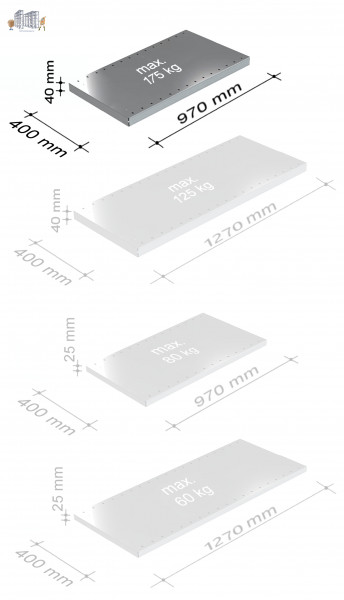 Fachboden 0.97 m breit, 0,40 m tief, 0,04 m hoch